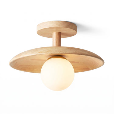 Ash Wood Glass Flush Mount Ceiling Light | Low-Profile Fixture – on a clean white background