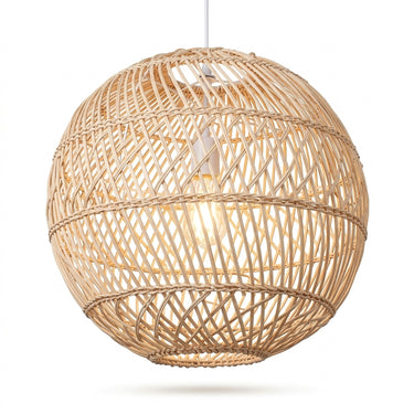Banded Rattan Globe Pendant Light | Natural Woven Hanging Lamp – on a clean white background