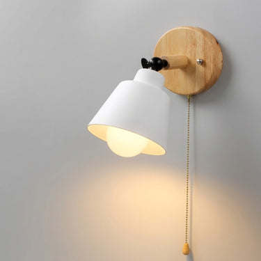 Cone Shade Wood Arm Wall Sconce | Pull-Chain Reading Light – on a clean white background