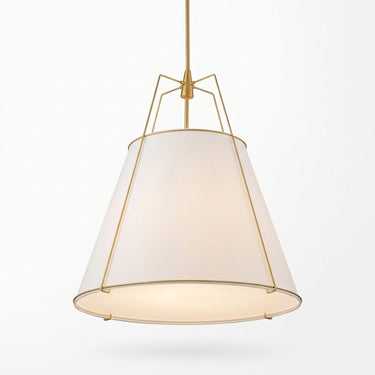 Fabric Drum Cage Pendant Light | Four-Light Brass Frame Chandelier – on a clean white background