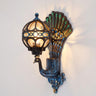 Peacock Outdoor Wall Sconce | Hand-Painted Aluminum and Glass Light – on a clean white background