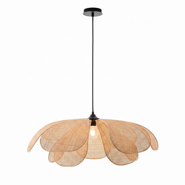 Rattan Petal Pendant Light | Handwoven Layered Shade in Five Sizes – on a clean white background