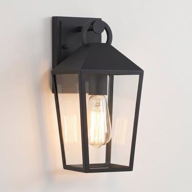 Tapered Glass Lantern Outdoor Wall Light | Classic Matte Black Porch Light – on a clean white background