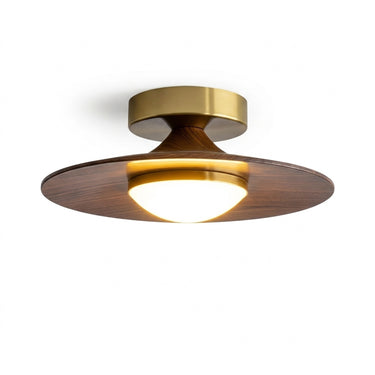 Walnut-Look Disc Flush Mount Ceiling Light | Compact LED Fixture – on a clean white background