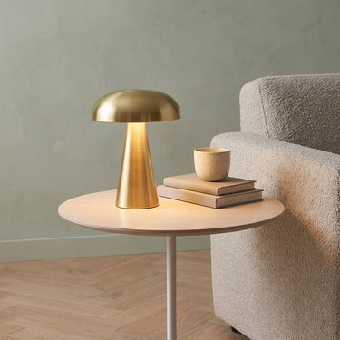 Aluminum Dome Cordless Table Lamp | Rechargeable Three-Color Touch Lamp – switched on in a room