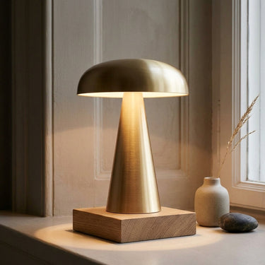 Aluminum Dome Cordless Table Lamp | Rechargeable Three-Color Touch Lamp – detail view