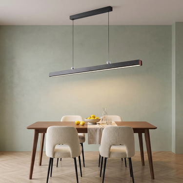 Aluminum Linear LED Pendant Light | Dimmable Bar with Remote – switched on in a room