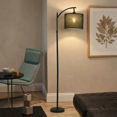 Arched Fabric Drum Floor Lamp | Adjustable Height Reading Light – detail view