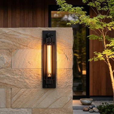 Black Iron Industrial Wall Sconce | Retro Linear Wall Lamp – detail view