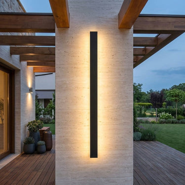 Black Linear Outdoor Wall Sconce | Waterproof LED Bar with Remote Option – detail view