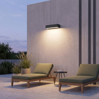 Black Linear Outdoor Wall Washer | IP65 LED Bar Light – switched on in a room
