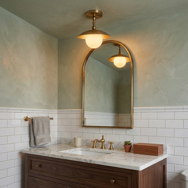 Brass Dome Semi-Flush Ceiling Light | Opal Glass or Alabaster Shade – detail view