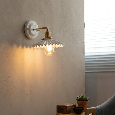 Ceramic and Brass Vintage Wall Sconce | Classic Single-Light Wall Lamp – detail view