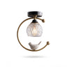 Ceramic Bird Brass Ceiling Light | Whimsical Glass Bud Flush Fixture – on a clean white background