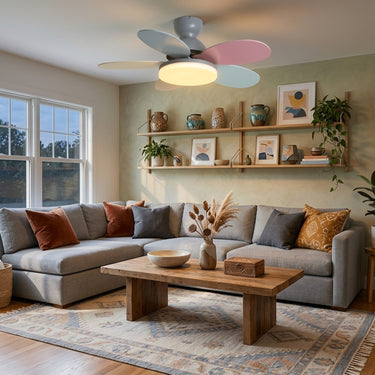 Curved Wood Blade Ceiling Fan Light | Quiet DC Fan with LED – detail view