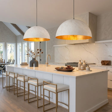 Extra-Large Metal Dome Pendant Light | Gold-Leaf Interior Kitchen Light – detail view