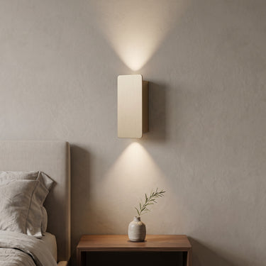Flat Rectangular Aluminum Wall Sconce | Two-Light LED Wall Lamp – switched on in a room