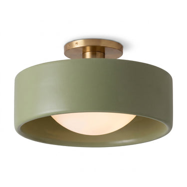 Glazed Porcelain Semi-Flush Ceiling Light | Modern Colored Dome Fixture – Matte Green
