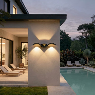 Gull Wing Outdoor Wall Light | Three-Head Up and Down LED Sconce – detail view
