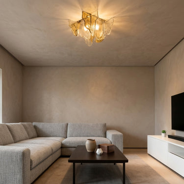 Hand-Blown Bubble Glass Ceiling Light | Smoke Gray or Amber Fixture – detail view