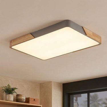 Large Rectangular Wood-Frame Flush Mount Light | Low-Profile LED Ceiling – detail view