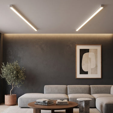 Linear Flush Mount Ceiling Light | Slim LED Bar in Black or White – detail view