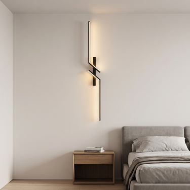Offset Double Bar Wall Light | Dimmable LED with Remote – switched on in a room