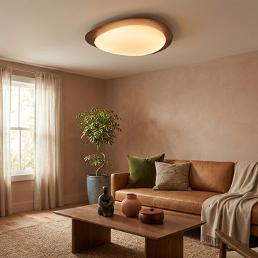 Organic Wood-Grain Flush Mount Ceiling Light | Slim Dimmable LED – detail view