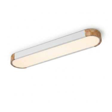 Oval Wood Flush Mount Ceiling Light | Dimmable Slim LED Fixture – White