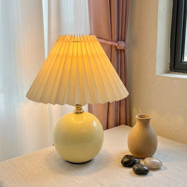 Pleated Paper Ceramic Table Lamp | Japanese-Style Bedside Light – detail view