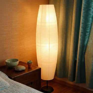 Rice Paper Column Floor Lamp | Soft Two-Light Lantern Glow – detail view