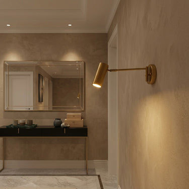 Slim Pivoting Arm Wall Sconce | Swivel Reading Light in Gold or Black – detail view