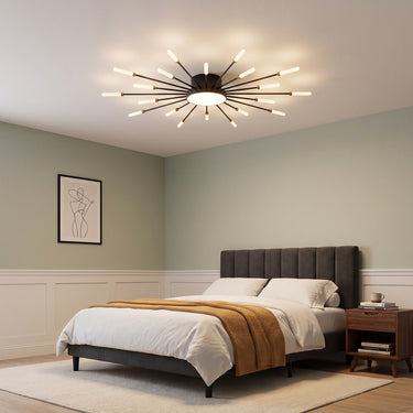 Sunburst Flush Mount Ceiling Light | Modern LED Starburst Fixture – switched on in a room