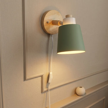 Swivel Shade Plug-In Wall Lamp | Wood and Metal Reading Sconce – detail view