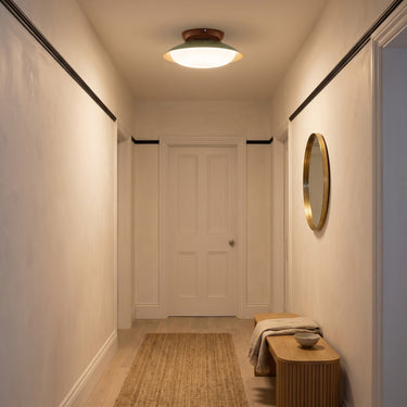 Two-Tone Dome Flush Mount Light | Warm LED for Ceiling or Wall – switched on in a room