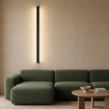 Ultra-Slim Aluminum Wall Light Bar | Dimmable LED with Remote – switched on in a room