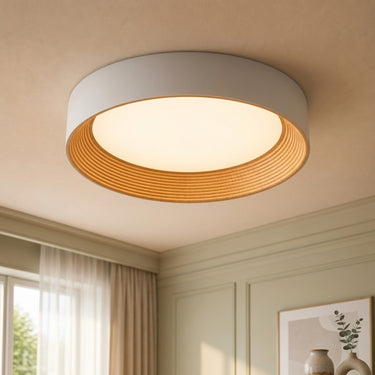 Wood-Tone Round Flush Mount Light | Slim LED Ceiling Fixture – detail view