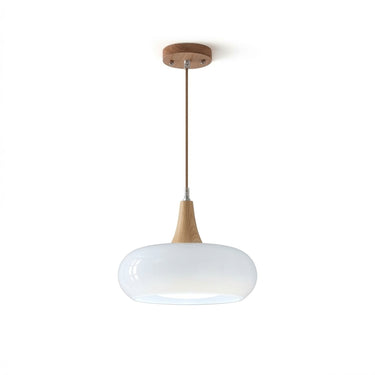 Wood-Trimmed Glass Pendant Light | Low-Profile Kitchen and Dining Light – White · 1 light