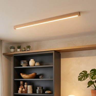 Wooden Bar Flush Mount Ceiling Light | Linear LED for Hallways – detail view